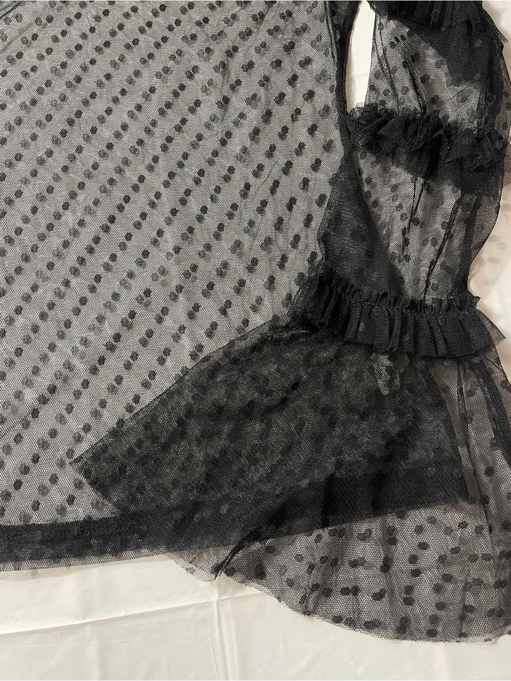 Nasty Gal Sheer Black Polka Dot Ruffle Long-Sleeve Top - Picture 2 of 3